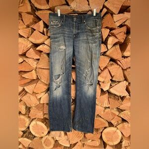 BOSS ORANGE Men's 33/32 Hard Work Regular Fit Distressed Blue Jeans Thrashed Y2K